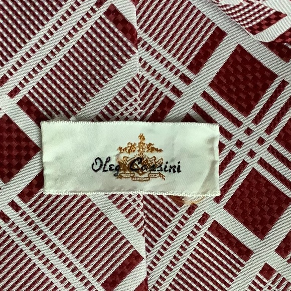 Vintage Oleg Cassini Wide Neck Tie Maroon Plaid - Picture 3 of 4